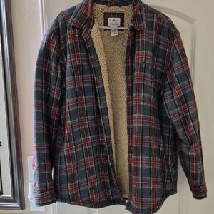 L.L. Bean Red and Gray Plaid Jacket with Sherpa Lining